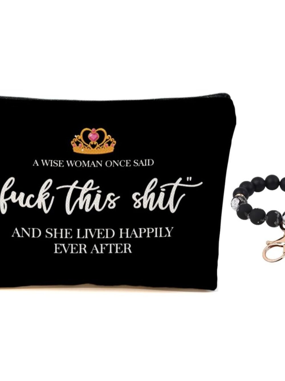 Funny Makeup Bag Inspirational Black Cosmetic Bag Bracelet Keychain